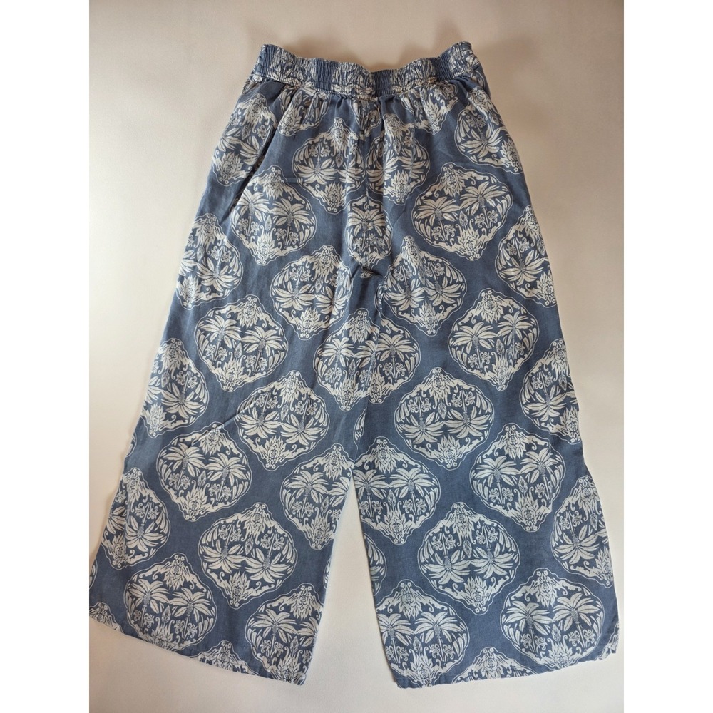 Rachel Zoe Linen Pants Size M Stretch Waist Blue Wide Leg Summer Coastal Core - Picture 2 of 5